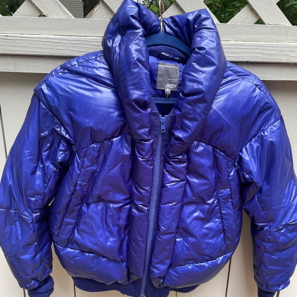 JNBY SHINY BRIGHT BLUE PUFFER JACKET - RARE - X SMALL - Picture 1 of 3